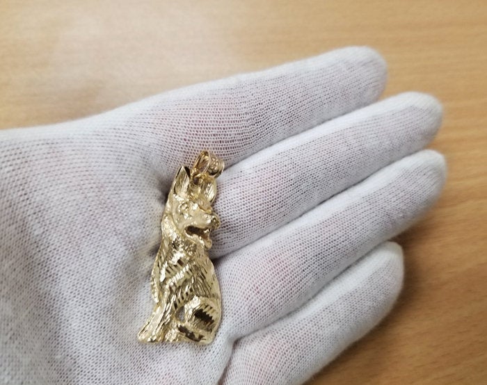 Solid Gold German Shepherd K-9 Dog Mens DC Pendant (yellow, white, rose gold, 10k, 14k) Karma Blingz
