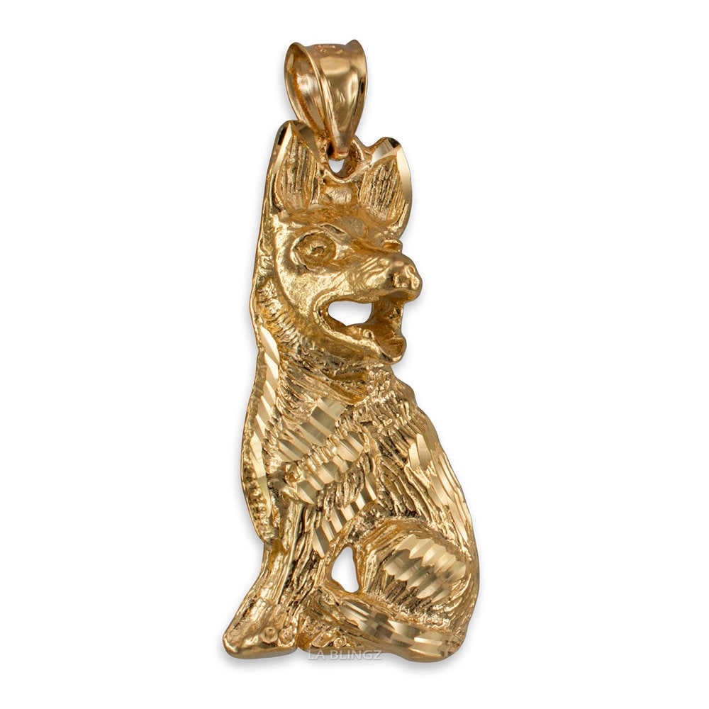 Solid Gold German Shepherd K-9 Dog Mens DC Pendant (yellow, white, rose gold, 10k, 14k) Karma Blingz