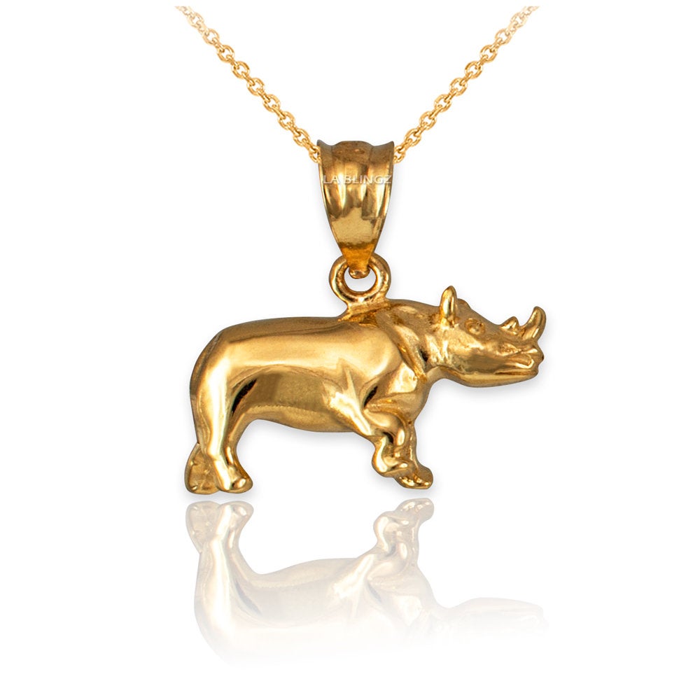Polished Gold Rhino Charm Necklace (10K, 14K, yellow, white, rose gold) Karma Blingz