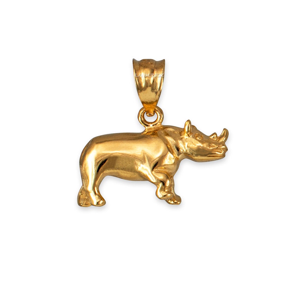 Polished Gold Rhino Charm Necklace (10K, 14K, yellow, white, rose gold) Karma Blingz