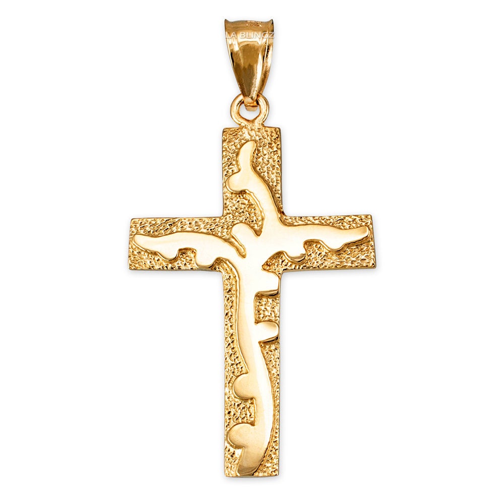 Gold Flaming Cross Pendant (10k, 14k, yellow, white, rose gold) Karma Blingz