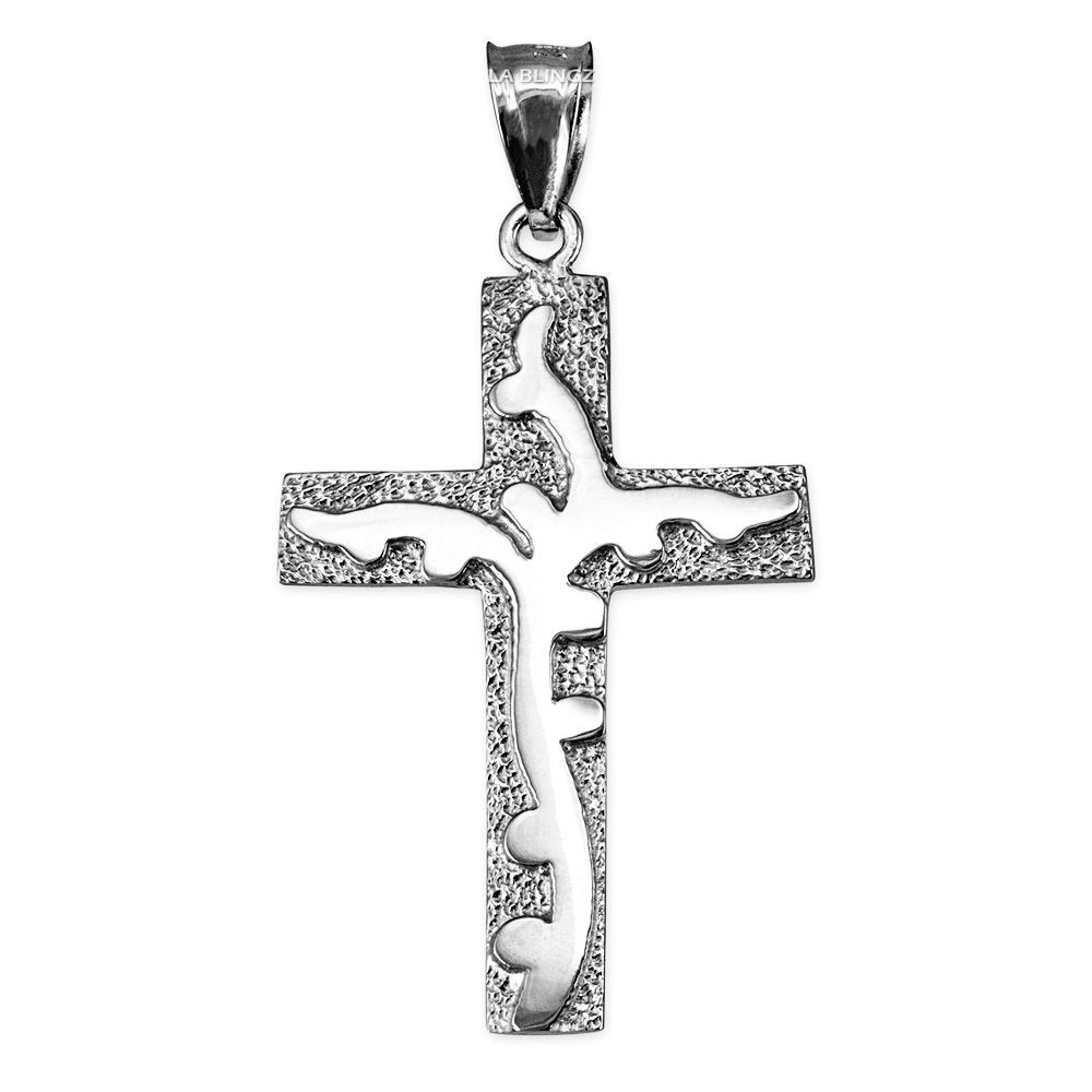 Gold Flaming Cross Pendant (10k, 14k, yellow, white, rose gold) Karma Blingz
