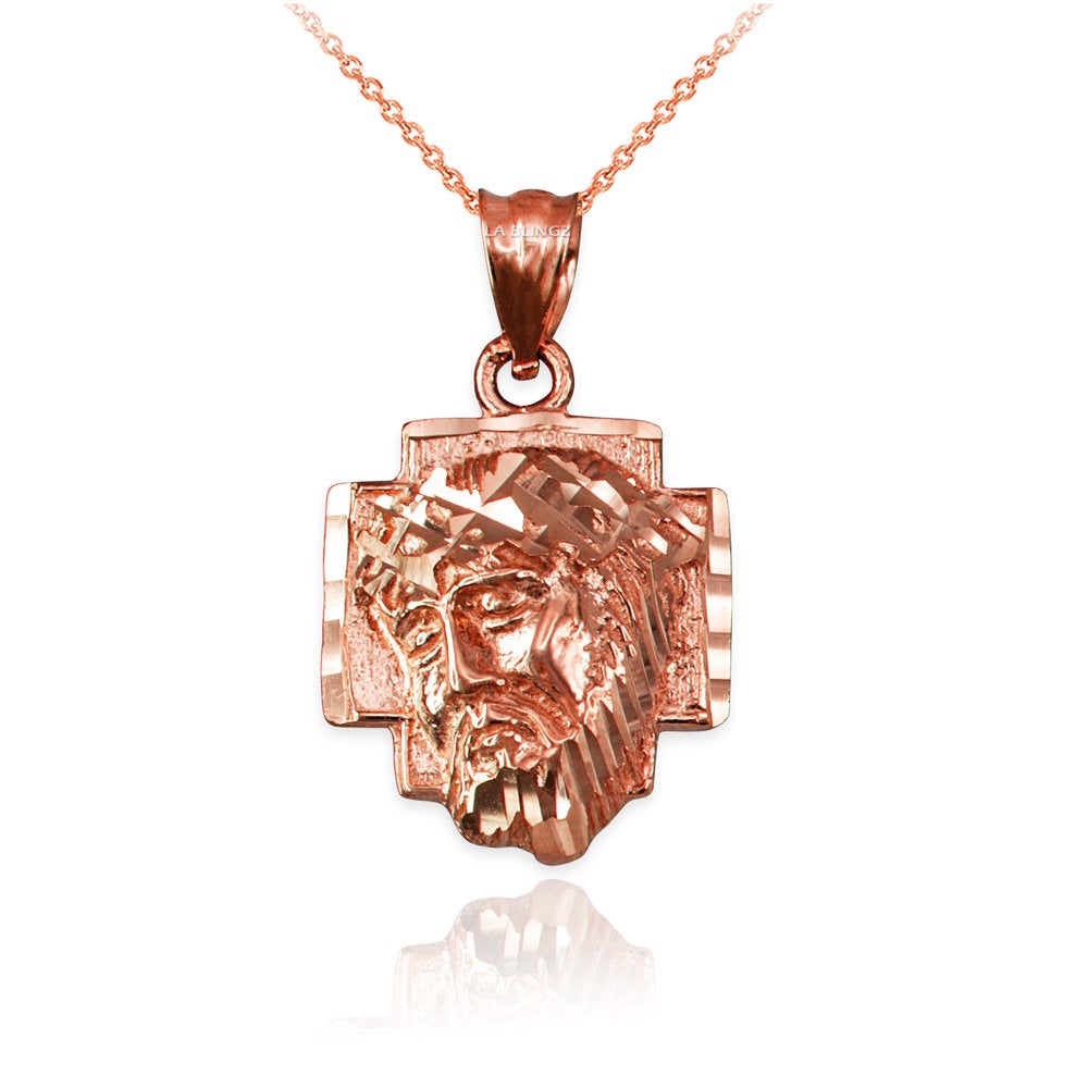 Gold Jesus Face Cross DC Charm Necklace (10K, 14K, yellow, white, rose gold) Karma Blingz