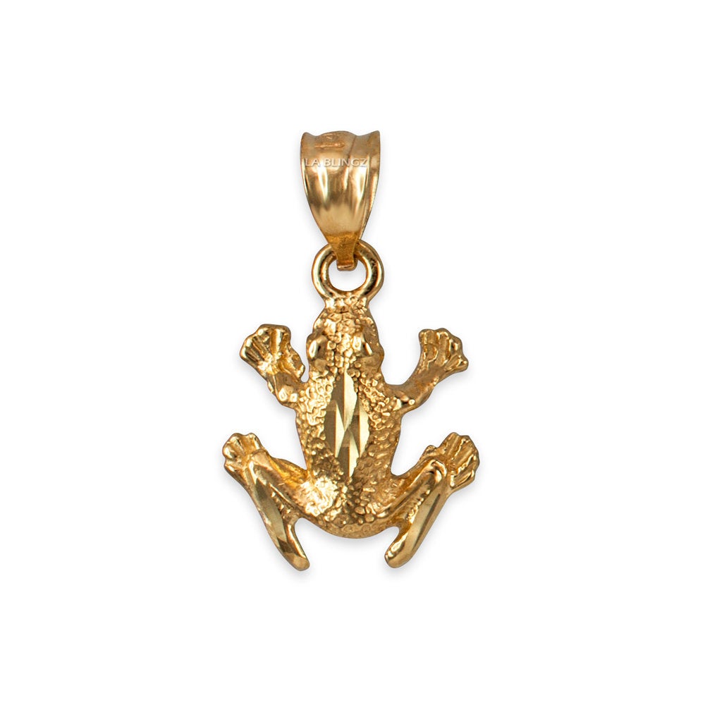 Gold Textured DC Frog Charm Necklace (yellow, white, rose gold, 10k, 14k) Karma Blingz