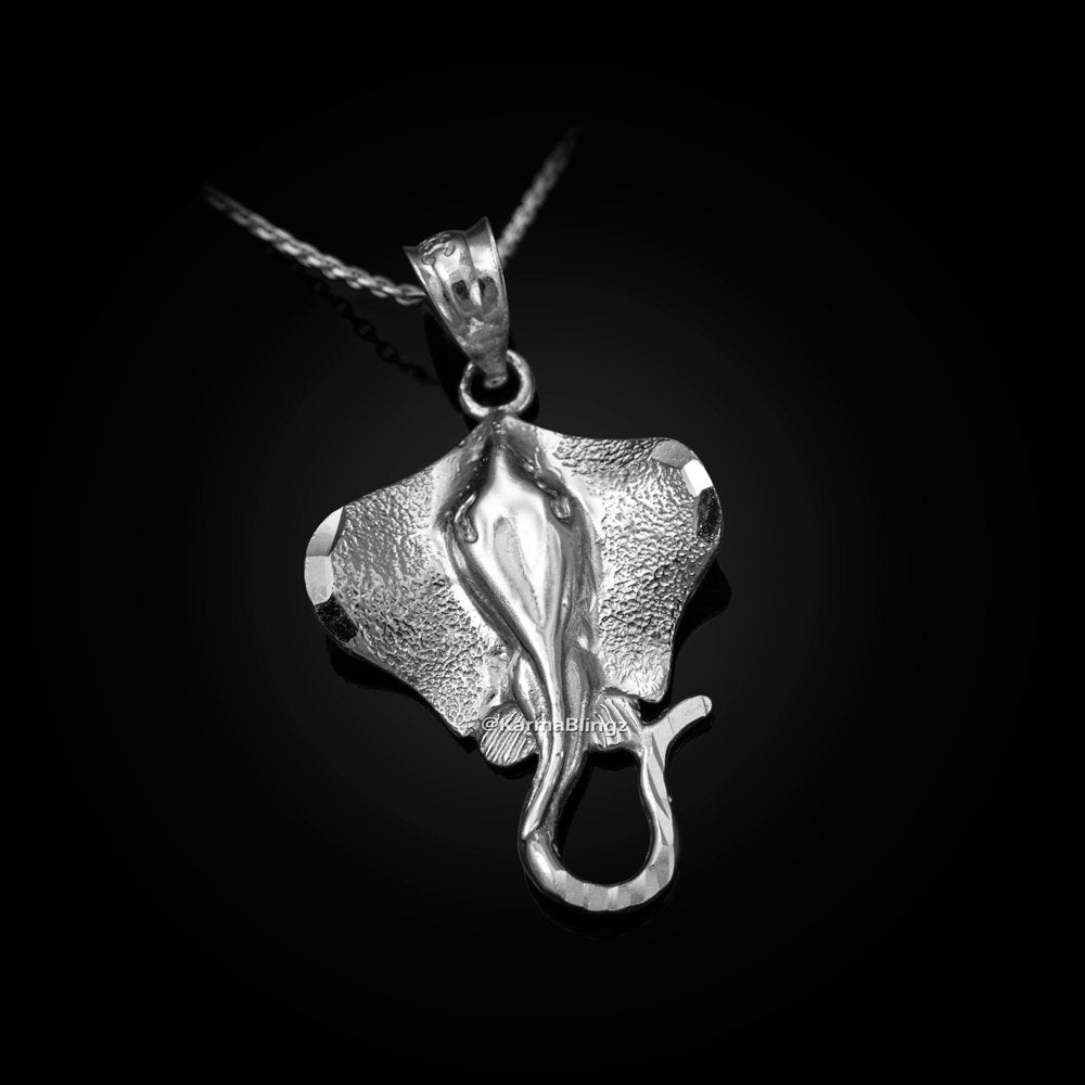 Sterling Silver Stingray Fish DC Pendant Necklace Karma Blingz