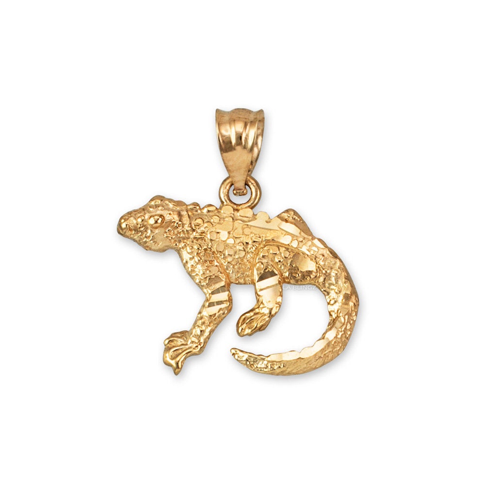 Gold Salamander Lizard DC Pendant Necklace (yellow, white, rose gold, 10K, 14K) Karma Blingz
