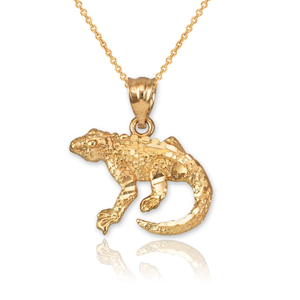 Gold Salamander Lizard DC Pendant Necklace (yellow, white, rose gold, 10K, 14K) Karma Blingz
