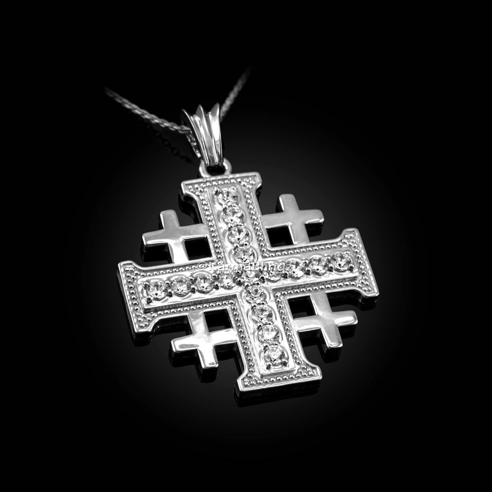 Sterling Silver Jerusalem Cross CZ Pendant Necklace Karma Blingz