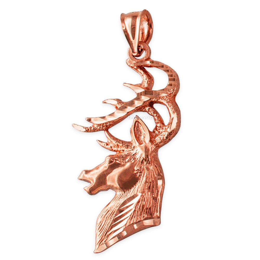 Gold Deer Buck Head DC Pendant (10K, 14K, yellow, white, rose gold) Karma Blingz