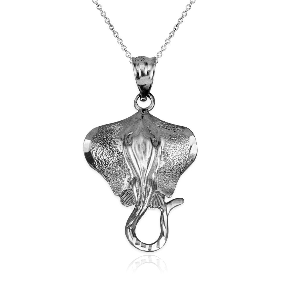 Gold Stingray Fish Pendant Necklace (10K, 14K, yellow, white, rose gold) Karma Blingz
