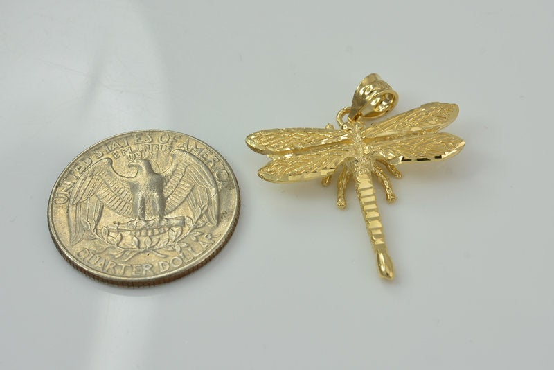 Solid Gold Dragonfly DC Pendant Necklace (10K, 14K, yellow, white, rose gold) Karma Blingz