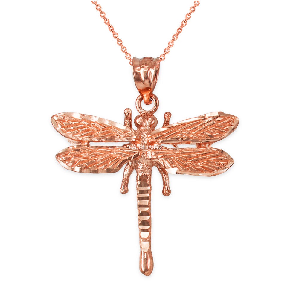 Solid Gold Dragonfly DC Pendant Necklace (10K, 14K, yellow, white, rose gold) Karma Blingz