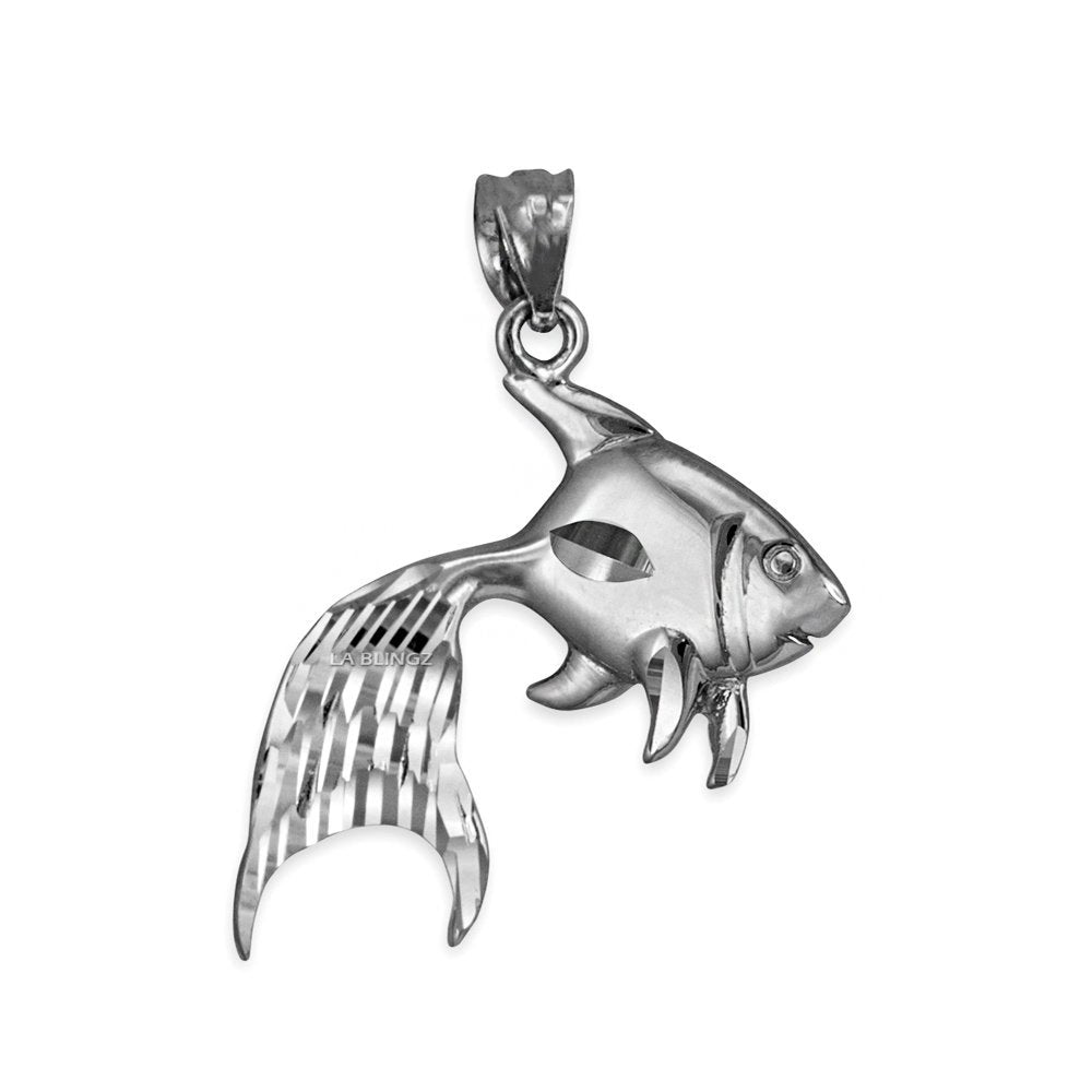 Polished Gold Fish Pendant Necklace (yellow, white, rose gold, 10k, 14k) Karma Blingz