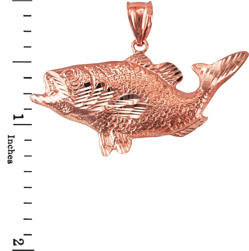 Gold DC Textured Sea Bass Fish Pendant (yellow, white, rose gold, 10k, 14k) Karma Blingz
