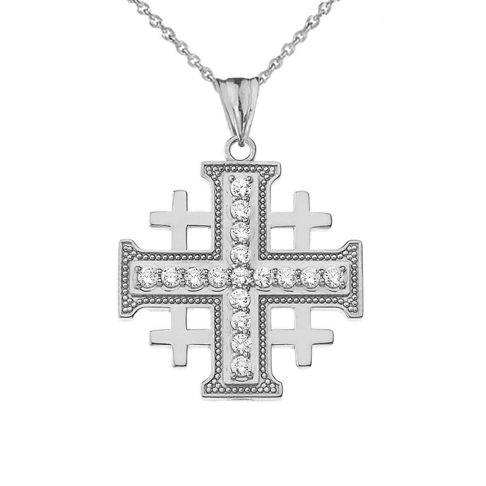 Sterling Silver Jerusalem Cross CZ Pendant Necklace Karma Blingz