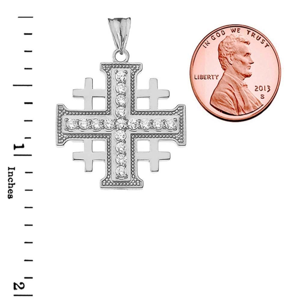 Sterling Silver Jerusalem Cross CZ Pendant Necklace Karma Blingz