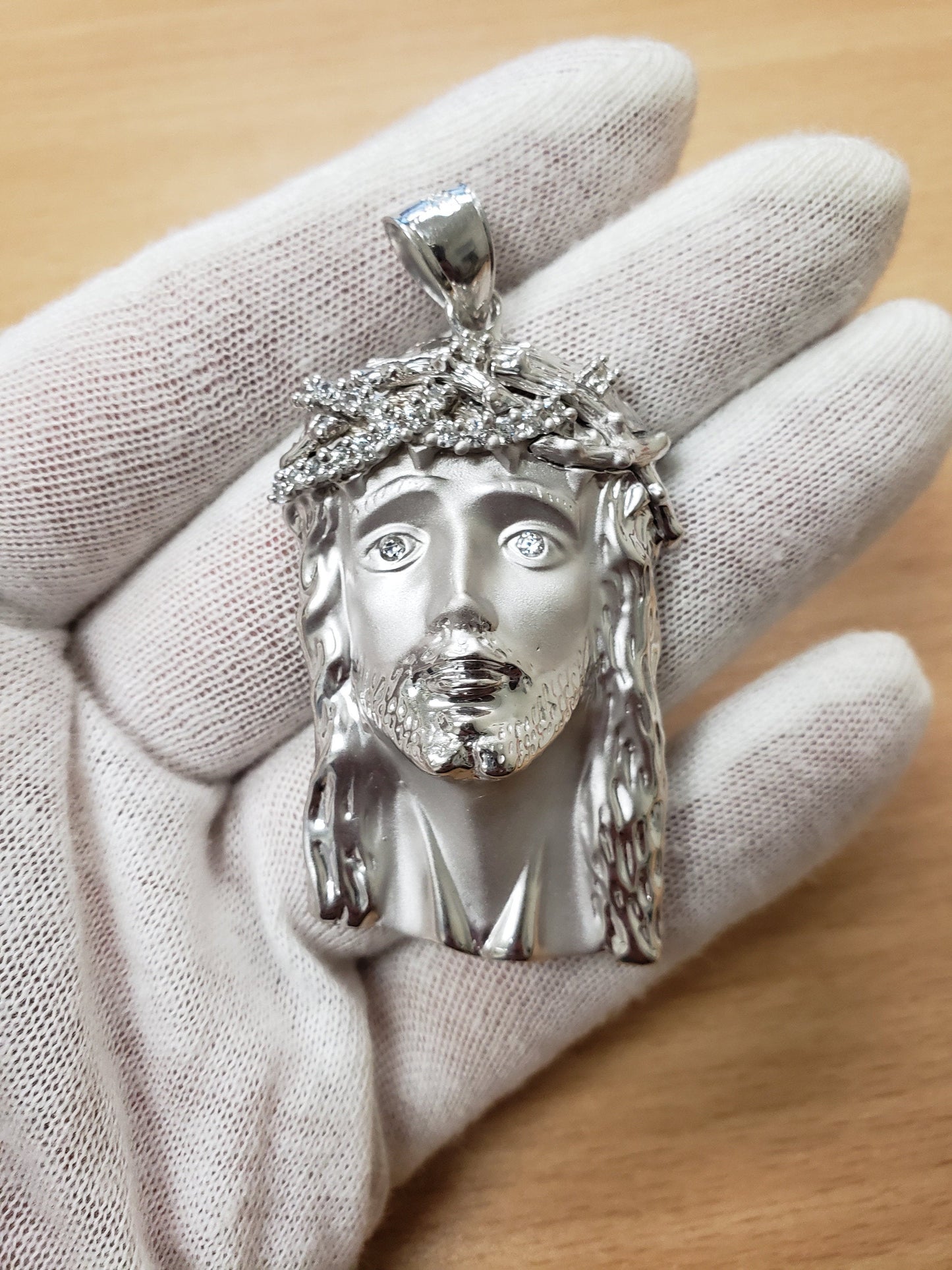Sterling Silver Jesus Face Mens Large CZ Pendant Karma Blingz