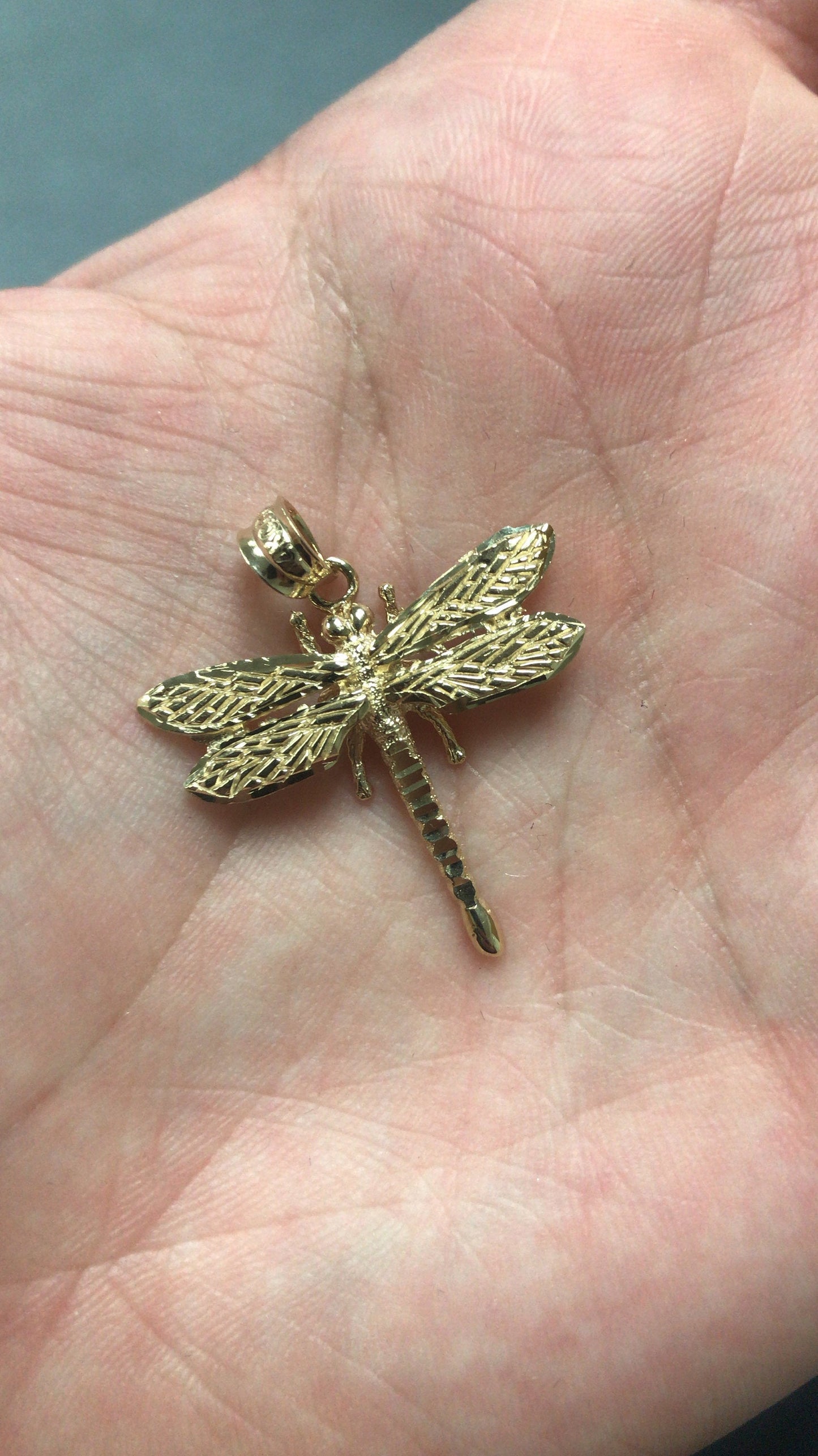 Solid Gold Dragonfly DC Pendant Necklace (10K, 14K, yellow, white, rose gold) Karma Blingz
