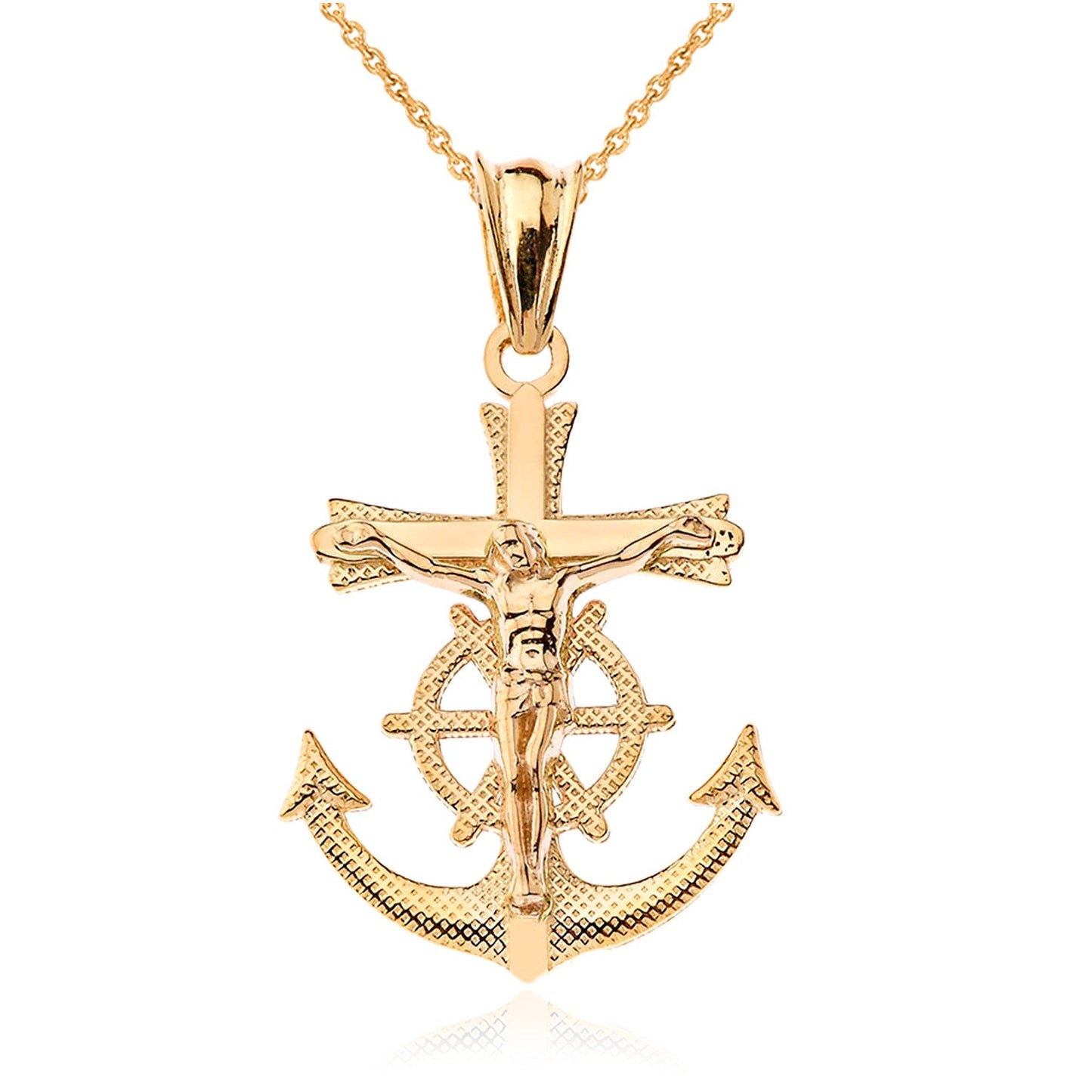 Gold Mariner Crucifix Cross Pendant Necklace (yellow, white, rose gold, 10k, 14k) Karma Blingz