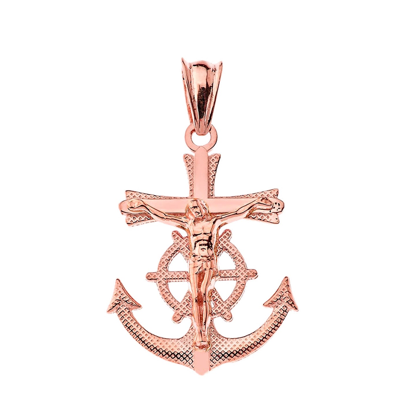 Gold Mariner Crucifix Cross Pendant Necklace (yellow, white, rose gold, 10k, 14k) Karma Blingz