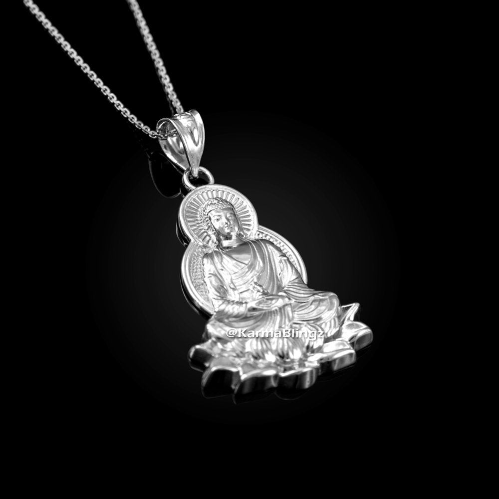 Sterling Silver Lotus Buddha Yoga Pendant Necklace Karma Blingz