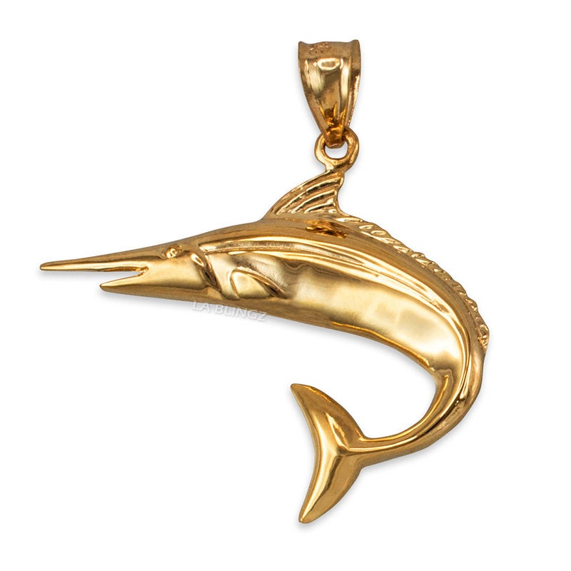 Polished Gold Swordfish Pendant (yellow, white, rose gold, 10k, 14k) Karma Blingz