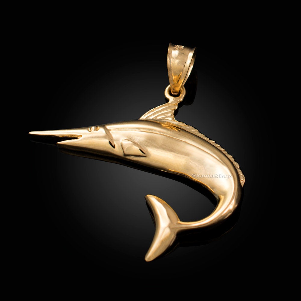 Polished Gold Swordfish Pendant (yellow, white, rose gold, 10k, 14k) Karma Blingz