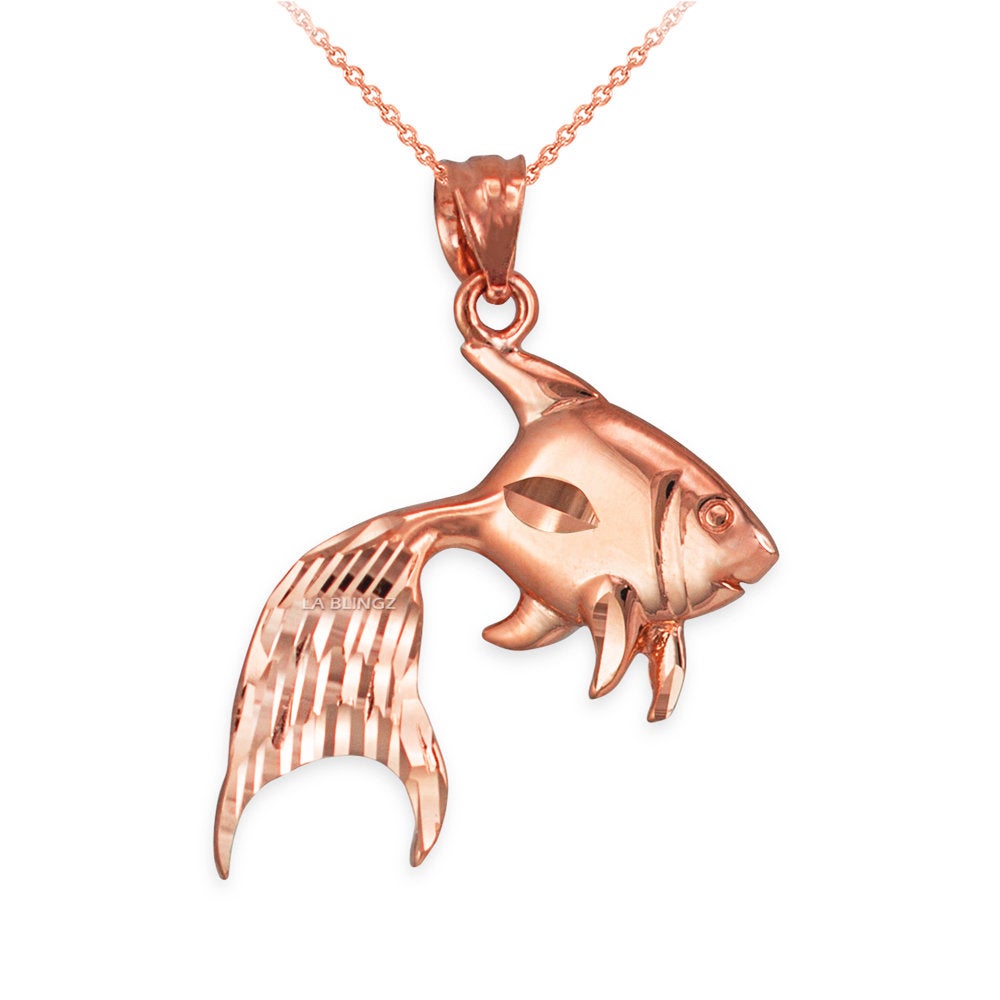 Polished Gold Fish Pendant Necklace (yellow, white, rose gold, 10k, 14k) Karma Blingz