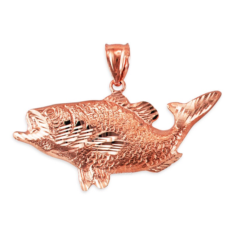 Gold DC Textured Sea Bass Fish Pendant (yellow, white, rose gold, 10k, 14k) Karma Blingz