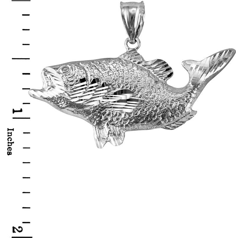 Sterling Silver DC Textured Sea Bass Fish Pendant Karma Blingz