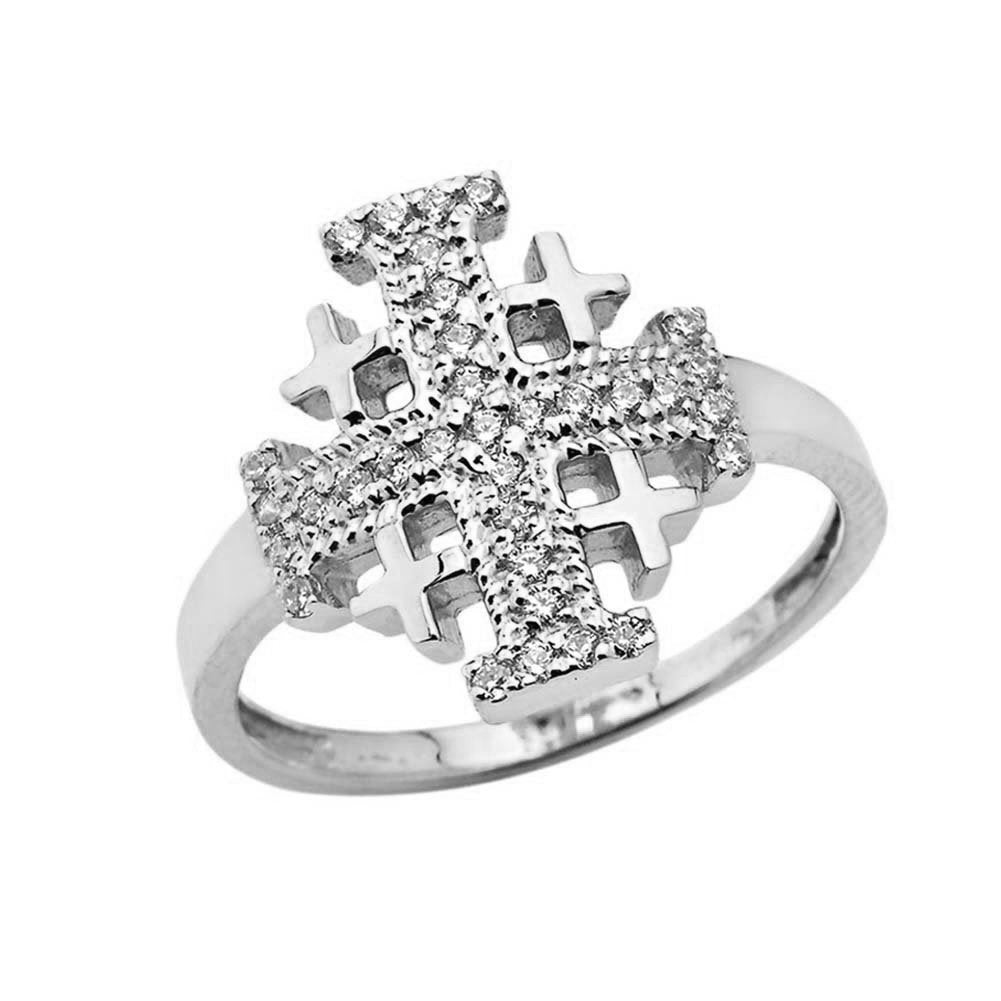 Sterling Silver Jerusalem Cross Clear CZ Ring Karma Blingz