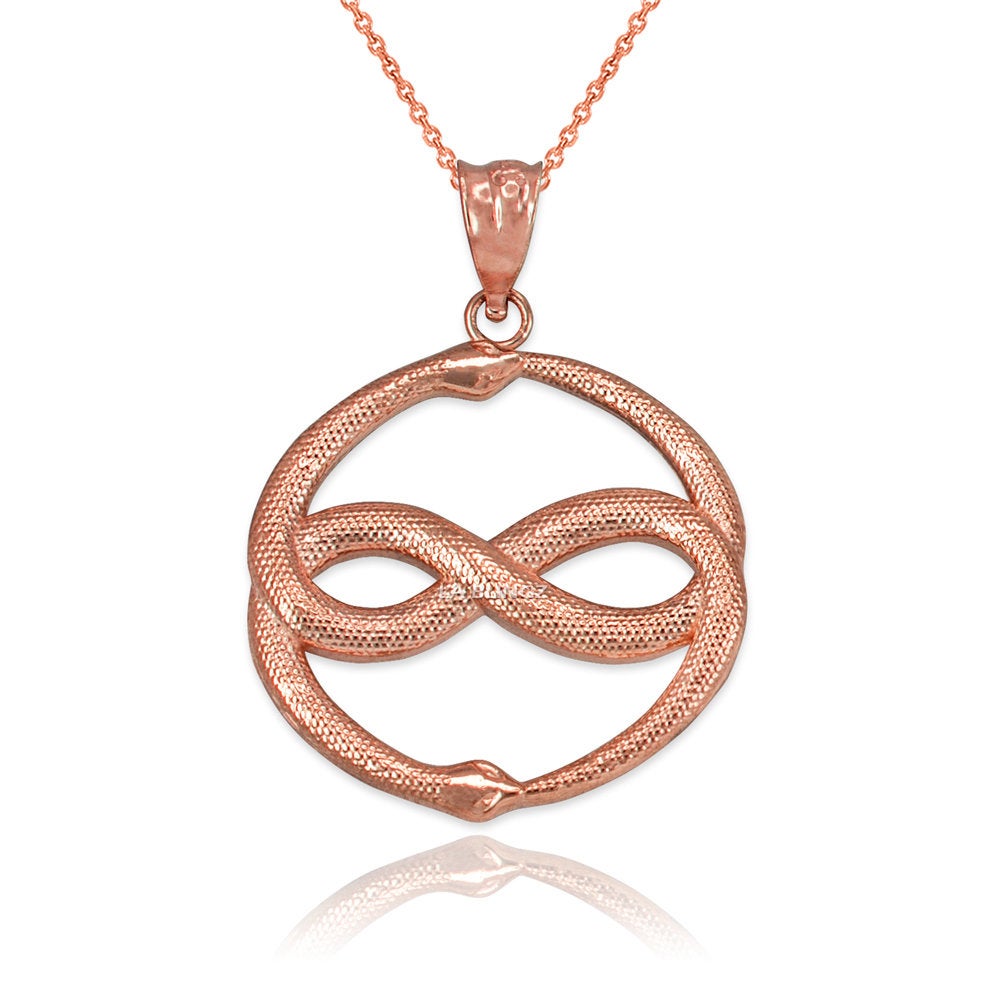 Gold Double Ouroboros Infinity Snakes Pendant Necklace (yellow, white, rose gold, 10k, 14k) Karma Blingz