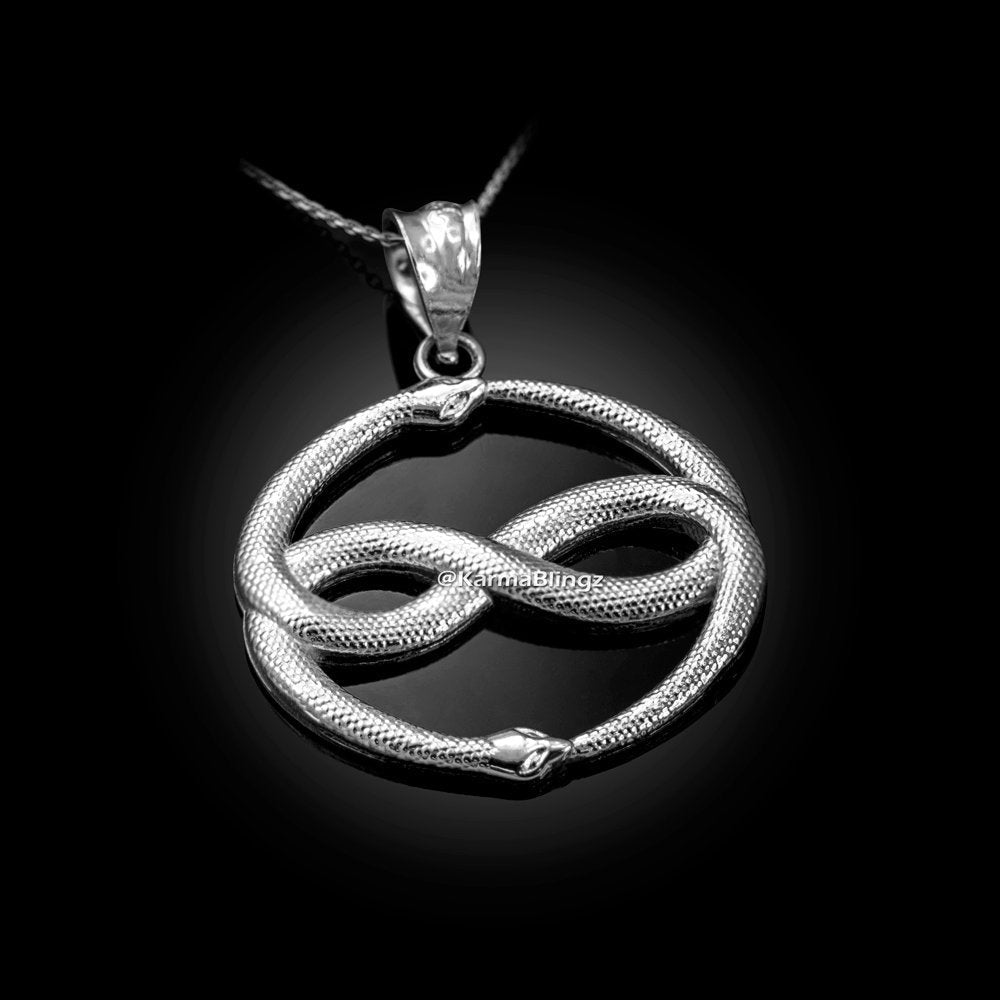 Sterling Silver Double Ouroboros Infinity Snakes Pendant Necklace Karma Blingz