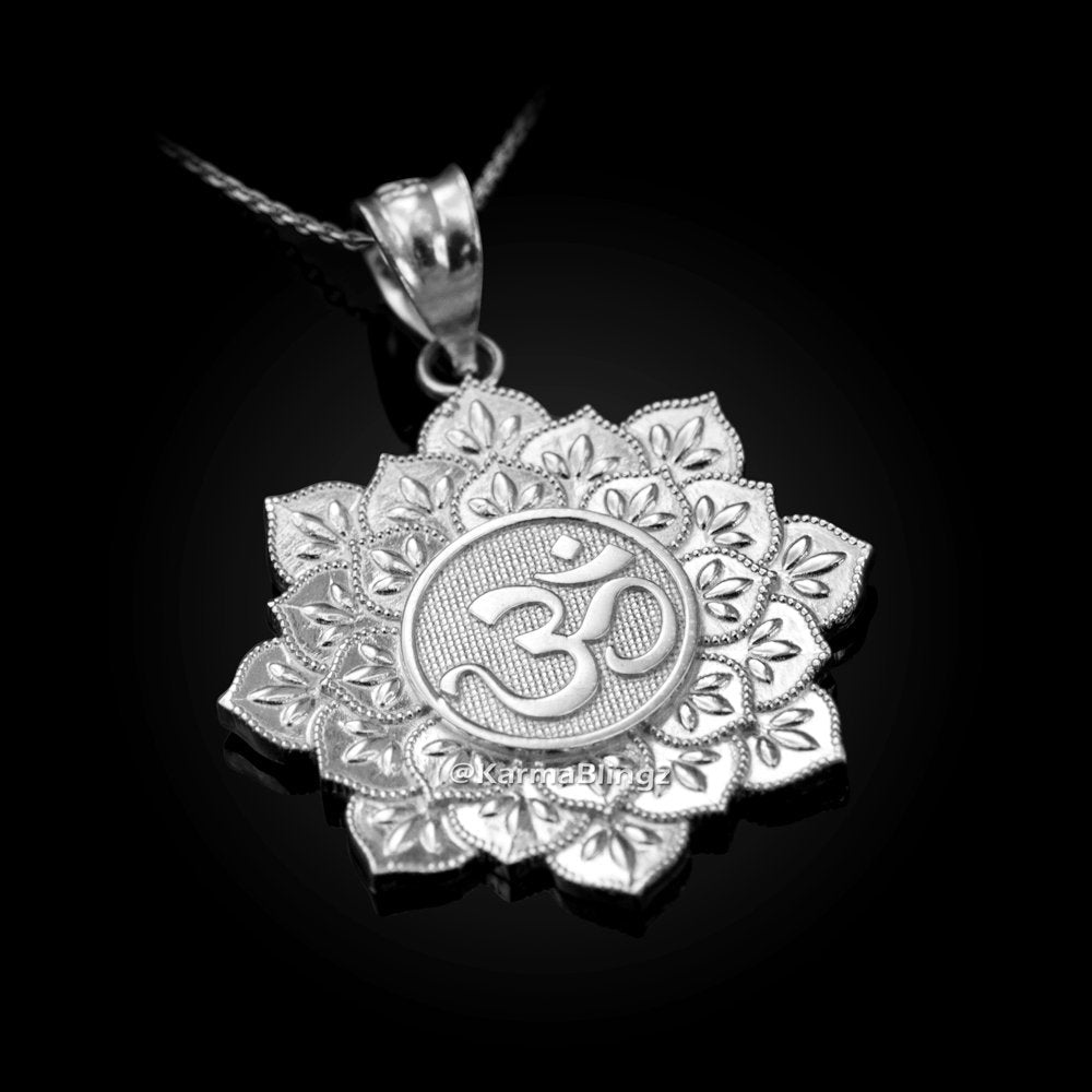 Sterling Silver Om Lotus Mandala Pendant Necklace Karma Blingz