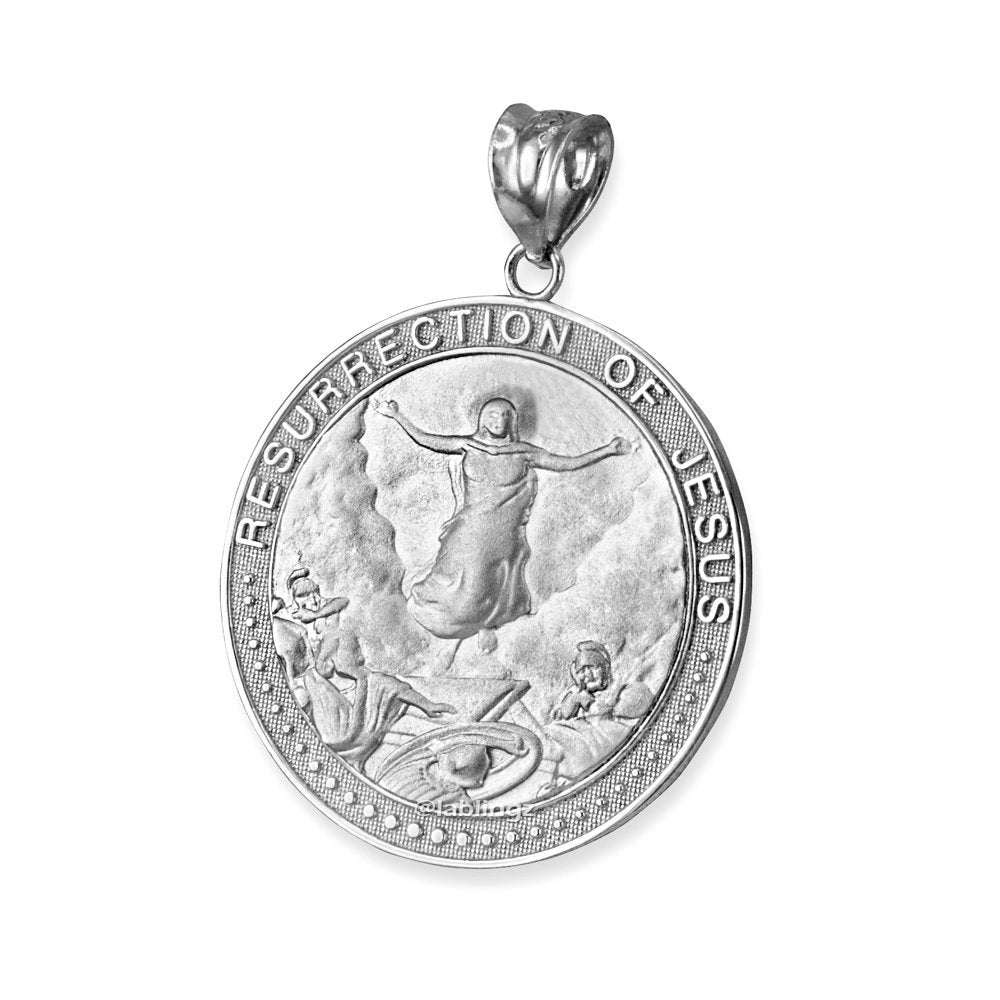 Sterling Silver Resurrection of Jesus Round Medallion Pendant Necklace Karma Blingz