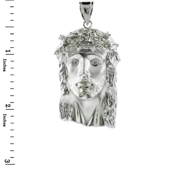 Sterling Silver Jesus Face Mens Large CZ Pendant Karma Blingz
