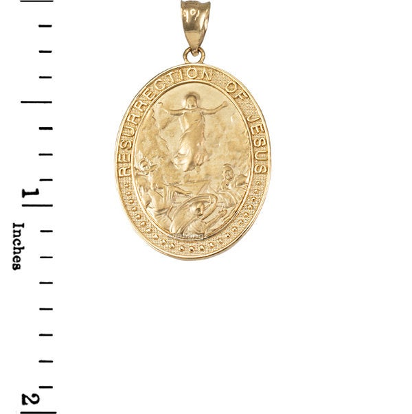 Gold Resurrection of Jesus Oval Medallion Pendant Necklace (yellow, white, rose gold, 10k, 14k) Karma Blingz