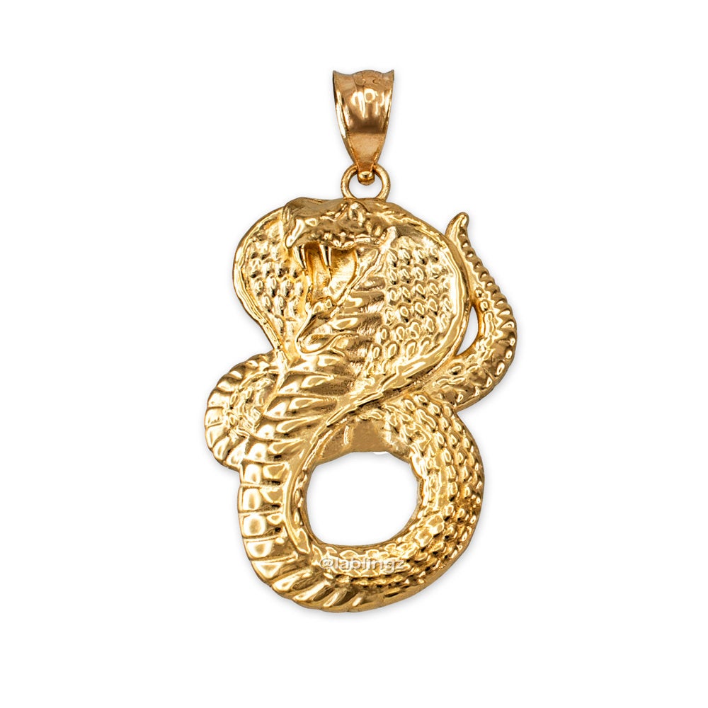 Gold King Cobra Snake Pendant Necklace (yellow, white, rose gold, 10k, 14k) Karma Blingz