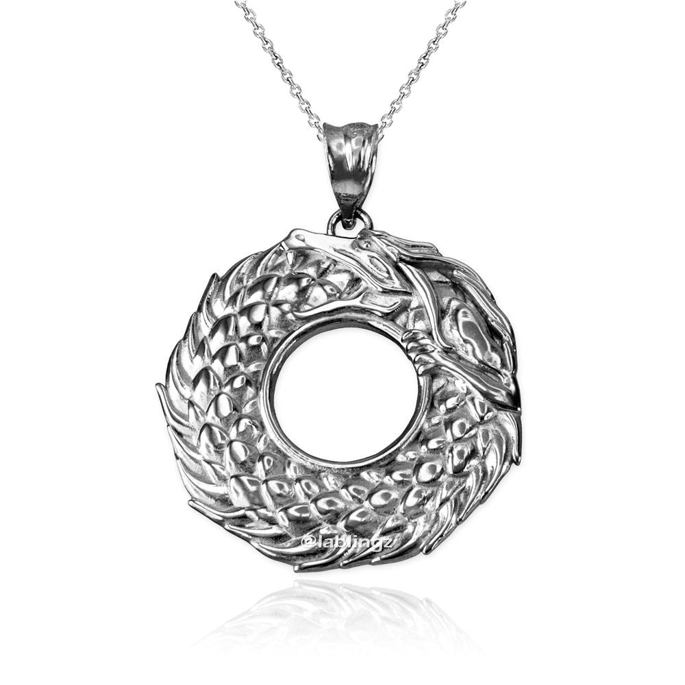 Gold Ouroboros Dragon Pendant Necklace (yellow, white, rose gold, 10k, 14k) Karma Blingz