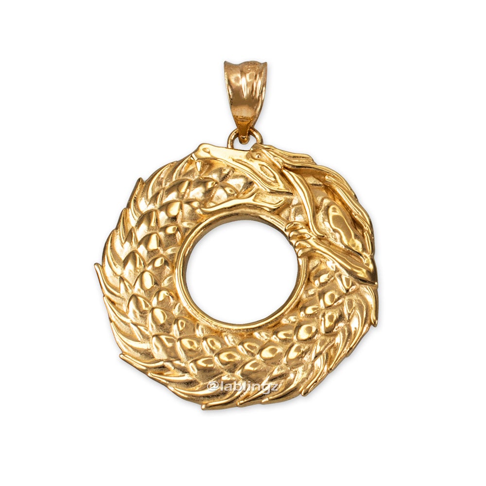 Gold Ouroboros Dragon Pendant Necklace (yellow, white, rose gold, 10k, 14k) Karma Blingz