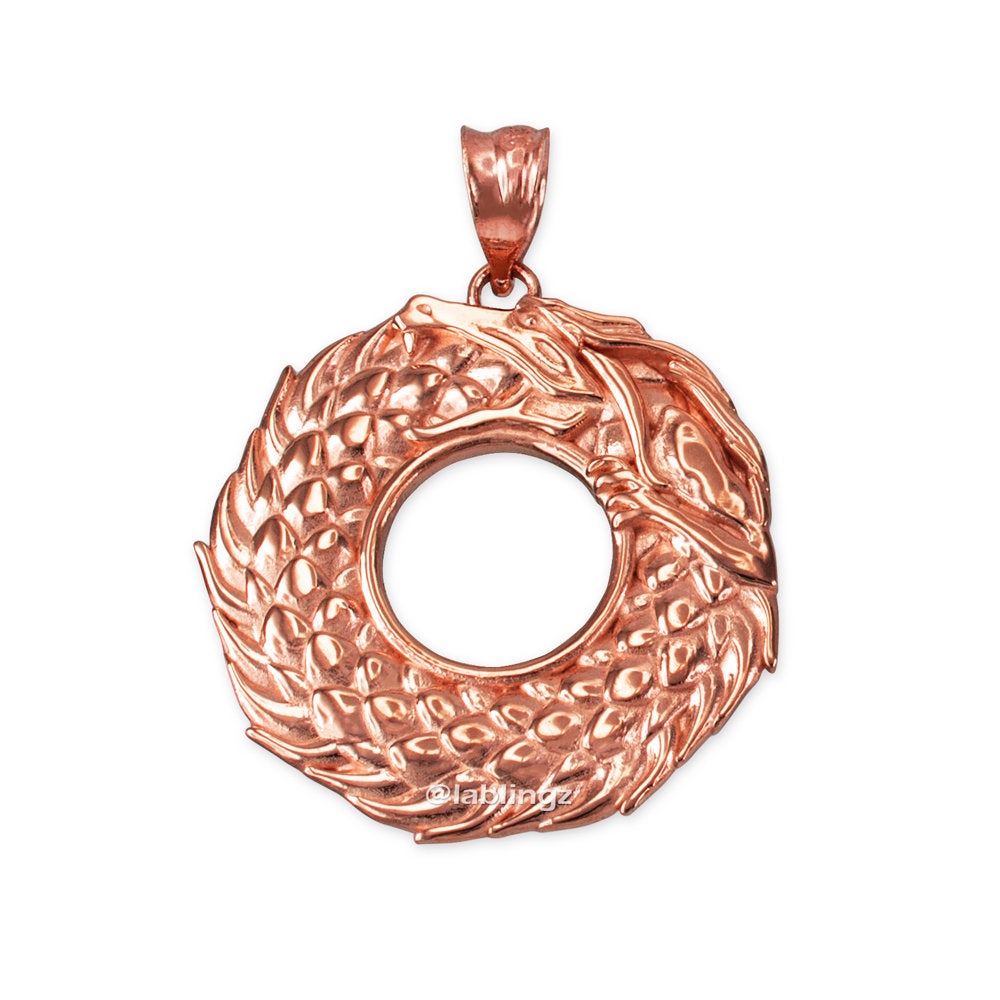 Gold Ouroboros Dragon Pendant Necklace (yellow, white, rose gold, 10k, 14k) Karma Blingz