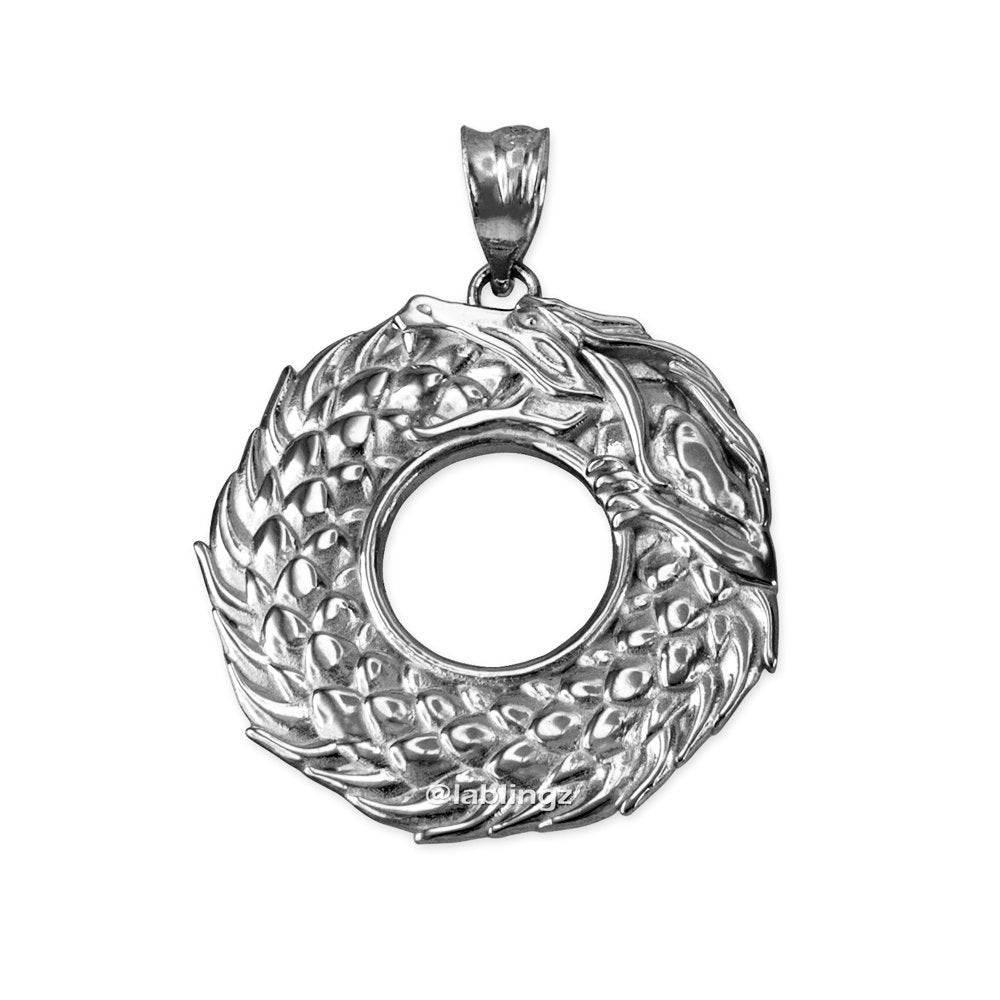 Gold Ouroboros Dragon Pendant Necklace (yellow, white, rose gold, 10k, 14k) Karma Blingz