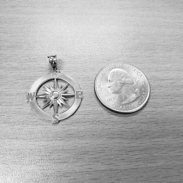 Gold Compass Pendant Necklace (yellow, white, rose gold, 10k, 14k) Karma Blingz