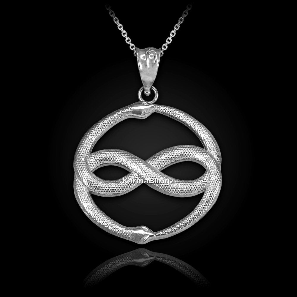 Sterling Silver Double Ouroboros Infinity Snakes Pendant Necklace Karma Blingz