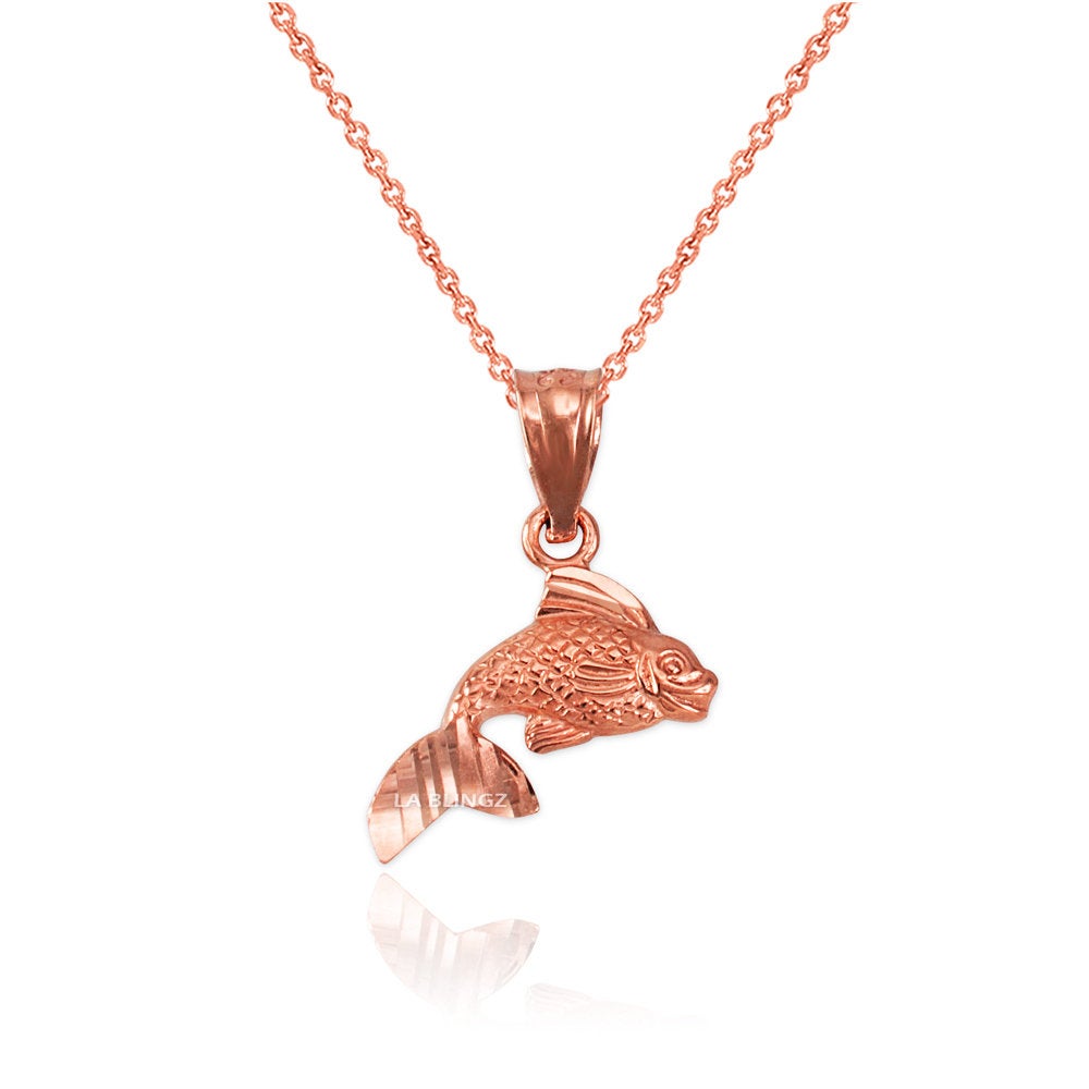 Gold Dainty Goldfish DC Charm Necklace (yellow, white, rose gold, 10k, 14k) Karma Blingz