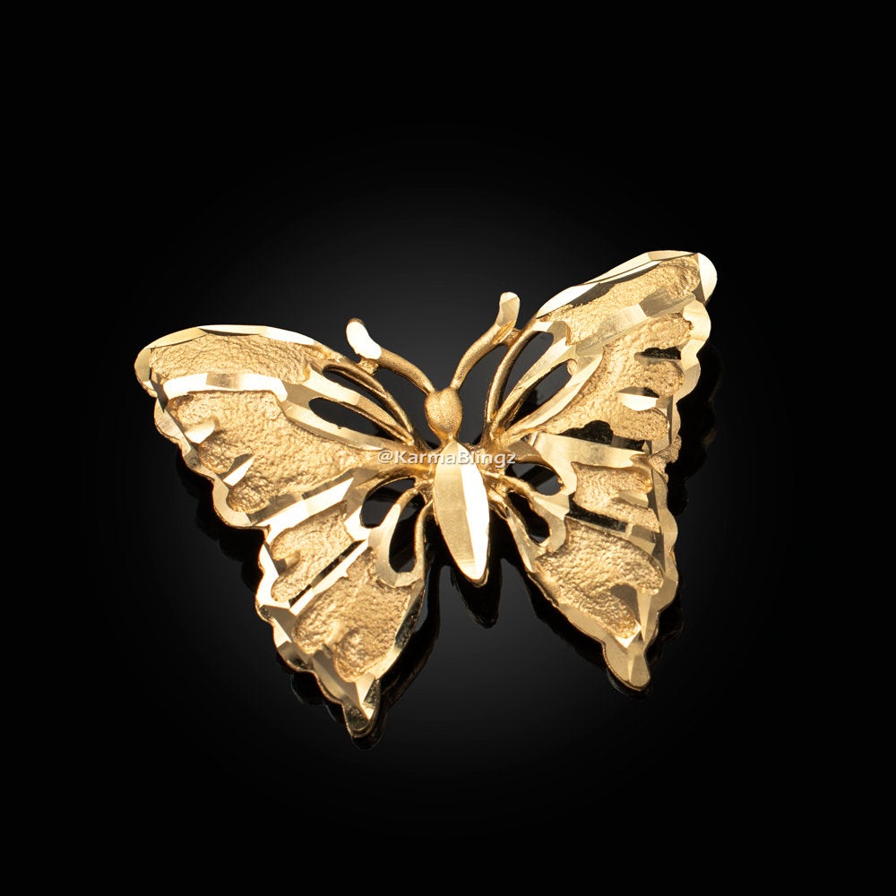 Solid Gold Butterfly DC Pendant Necklace (10K, 14K, yellow, white, rose gold) Karma Blingz