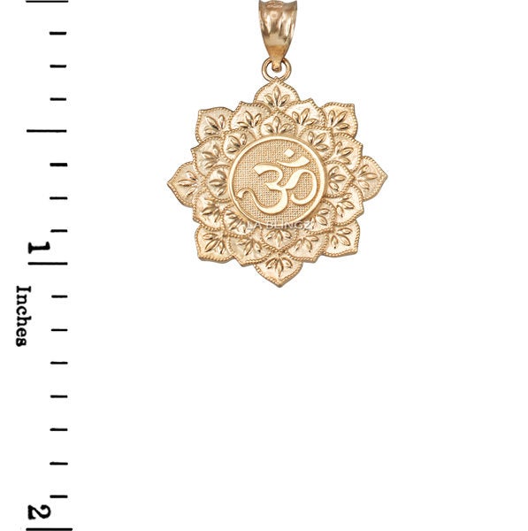 Gold Om Lotus Mandala Pendant Necklace (yellow, white, rose gold, 10k, 14k) Karma Blingz