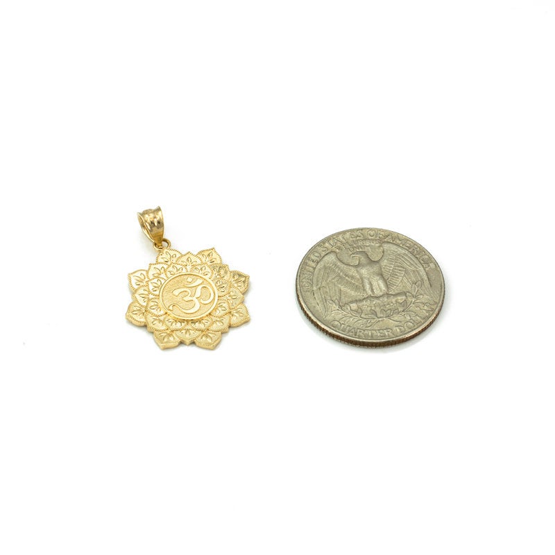 Gold Om Lotus Mandala Pendant Necklace (yellow, white, rose gold, 10k, 14k) Karma Blingz