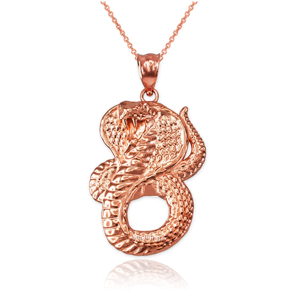 Gold King Cobra Snake Pendant Necklace (yellow, white, rose gold, 10k, 14k) Karma Blingz