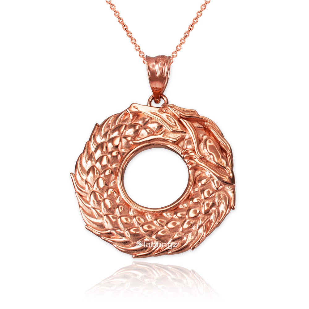 Gold Ouroboros Dragon Pendant Necklace (yellow, white, rose gold, 10k, 14k) Karma Blingz